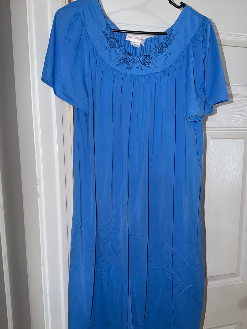 Vintage Embroidered Yoke Midi Dress in Blue